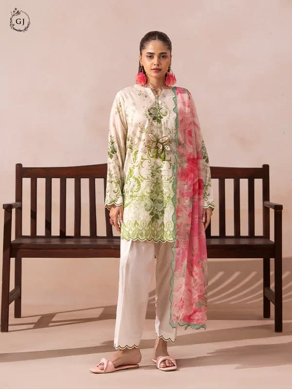 Off White unstitched 3-piece premium printed lawn suit — Guljee-Rooh-3Piece-01