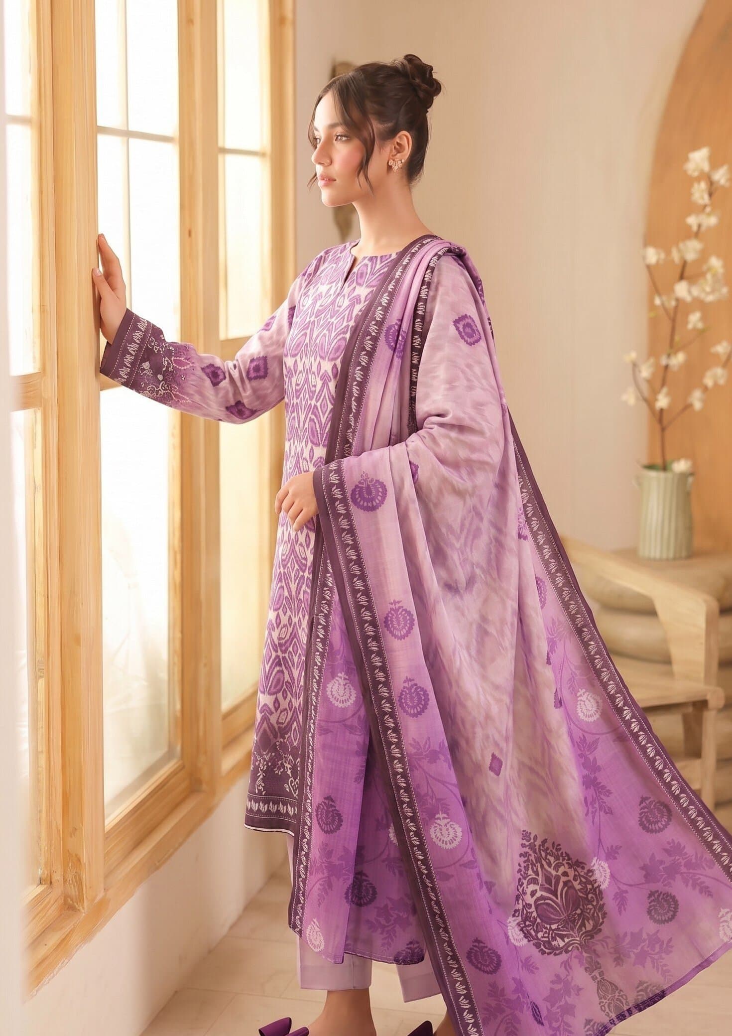 Lavender Ikat unstitched 3-piece lawn suit — Zaha — Lavender Ikat