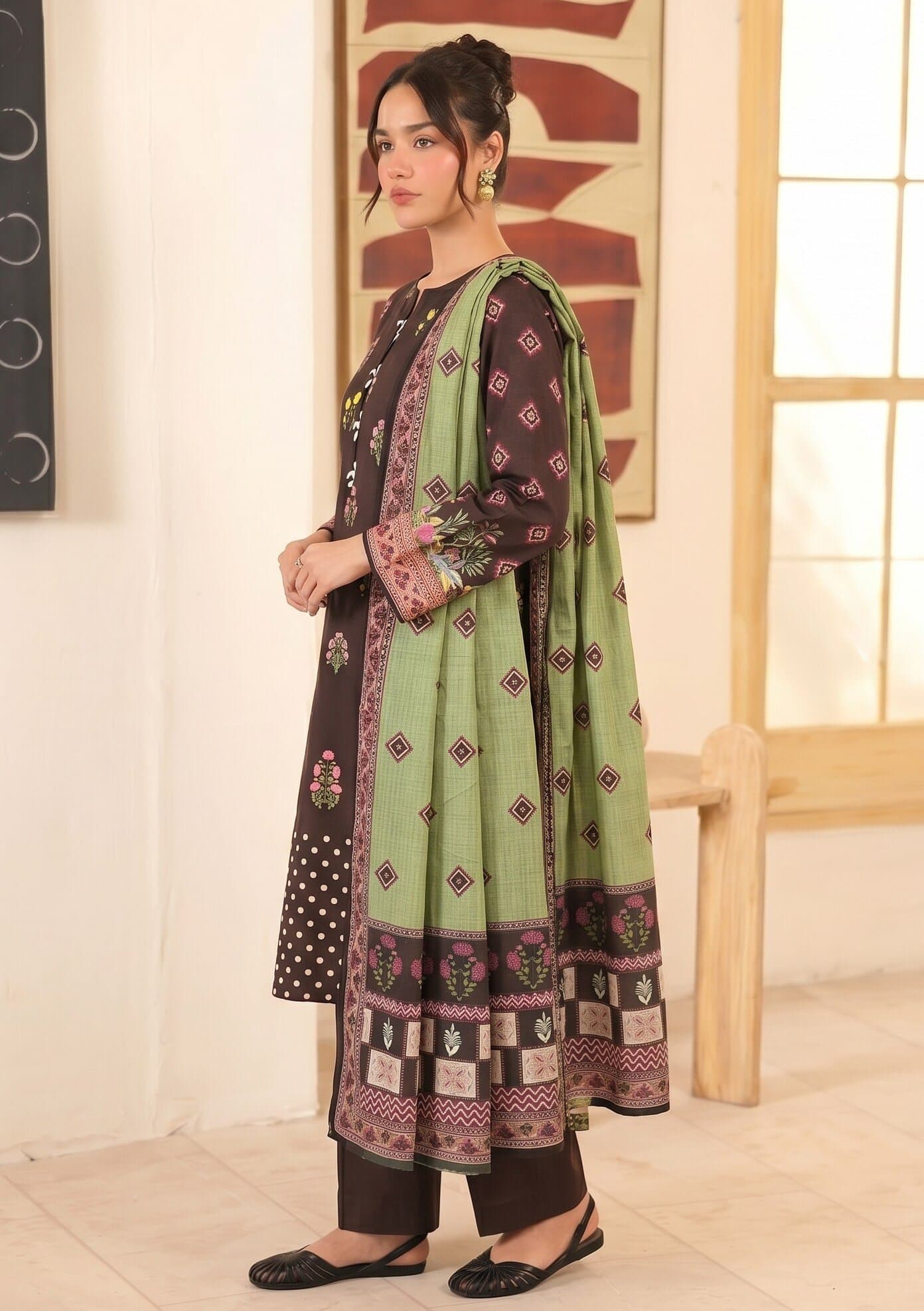 Brown Polka Floral unstitched 3-piece lawn suit — Zaha — Brown Polka Floral