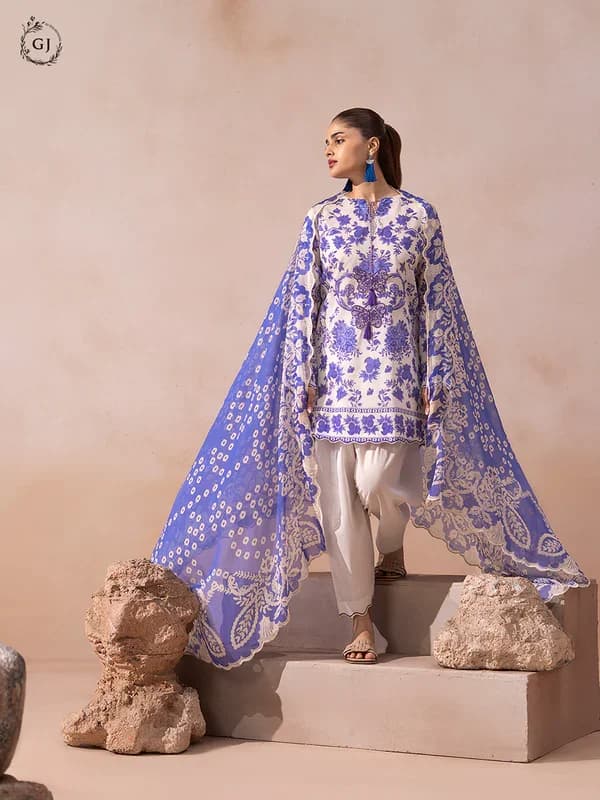 Off White unstitched 3-piece premium printed lawn suit — Guljee-Rooh-3Piece-11
