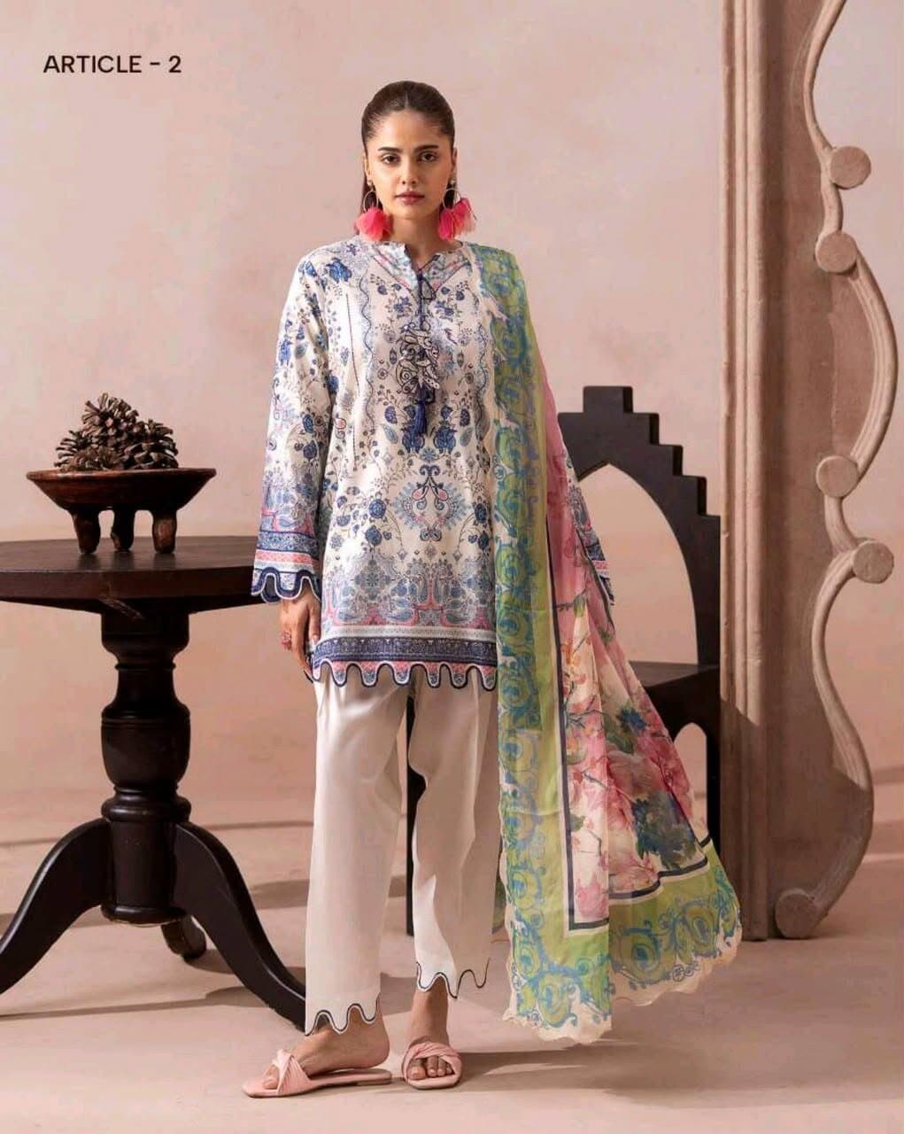 Off White unstitched 3-piece premium printed lawn suit — Guljee-Rooh-3Piece-02