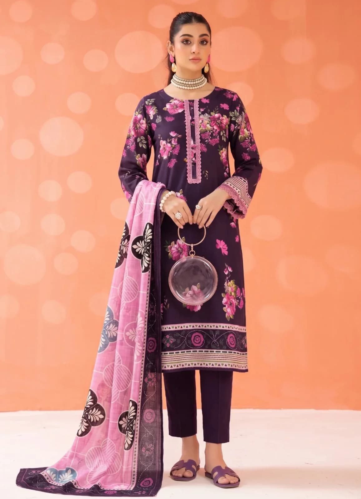 Globe Thistle unstitched 3-piece unstitched printed lawn suit — Uraan-Elysian-D2