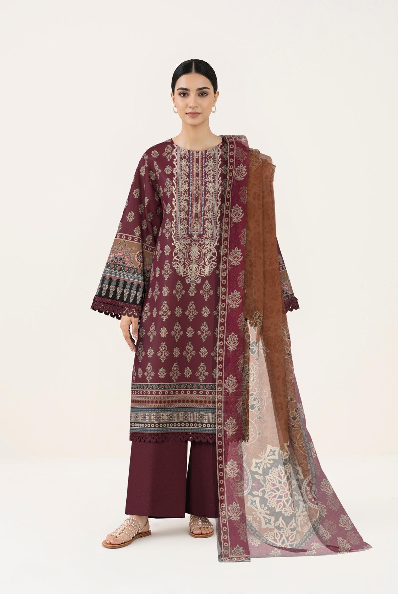 multi unstitched 3-piece unstitched printed embroided lawn suit — Sapphire 3-Piece Digital Printed Embroided Lawn-27
