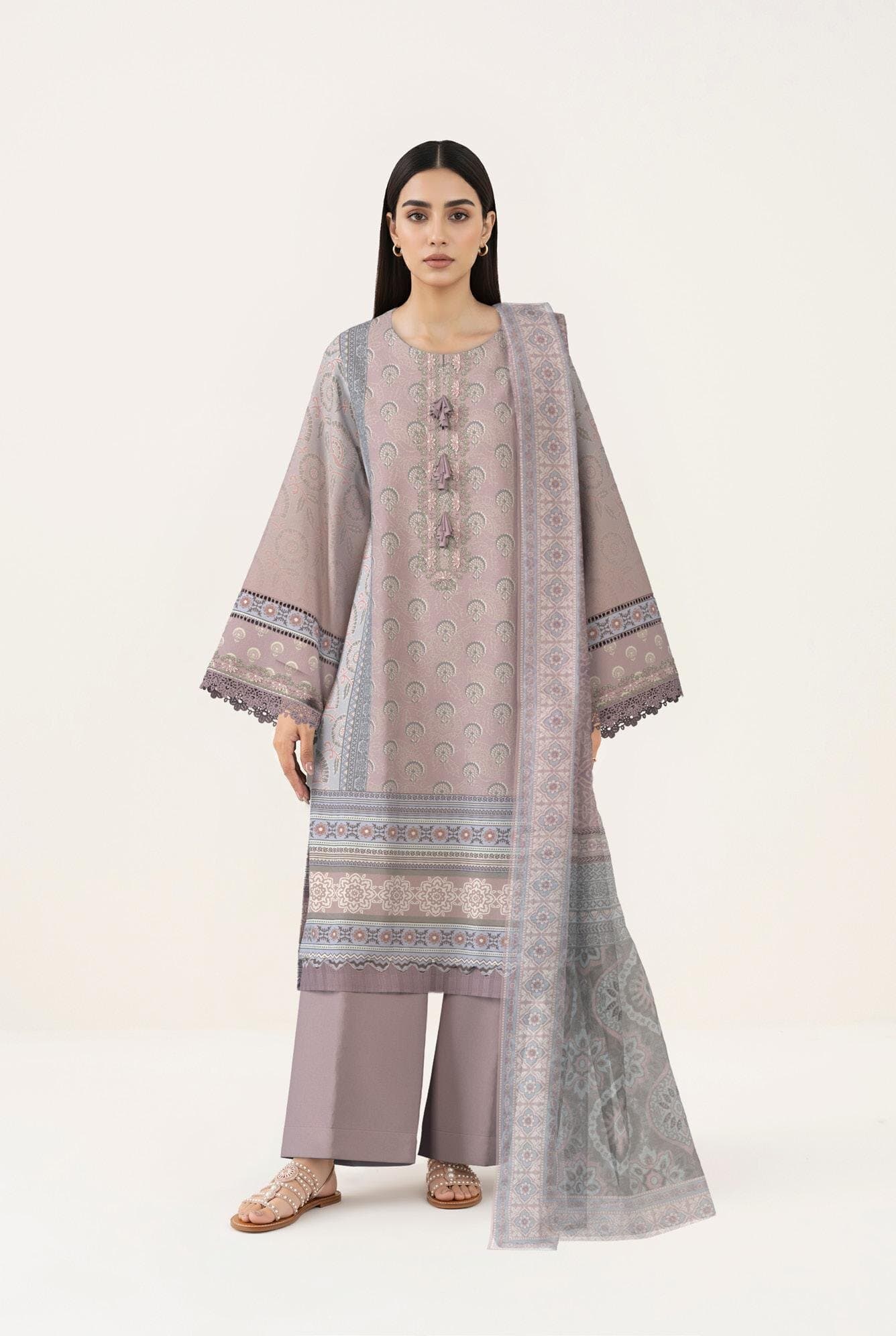 Grey unstitched 3-piece unstitched printed embroided lawn suit — Sapphire 3-Piece Digital Printed Embroided Lawn-28