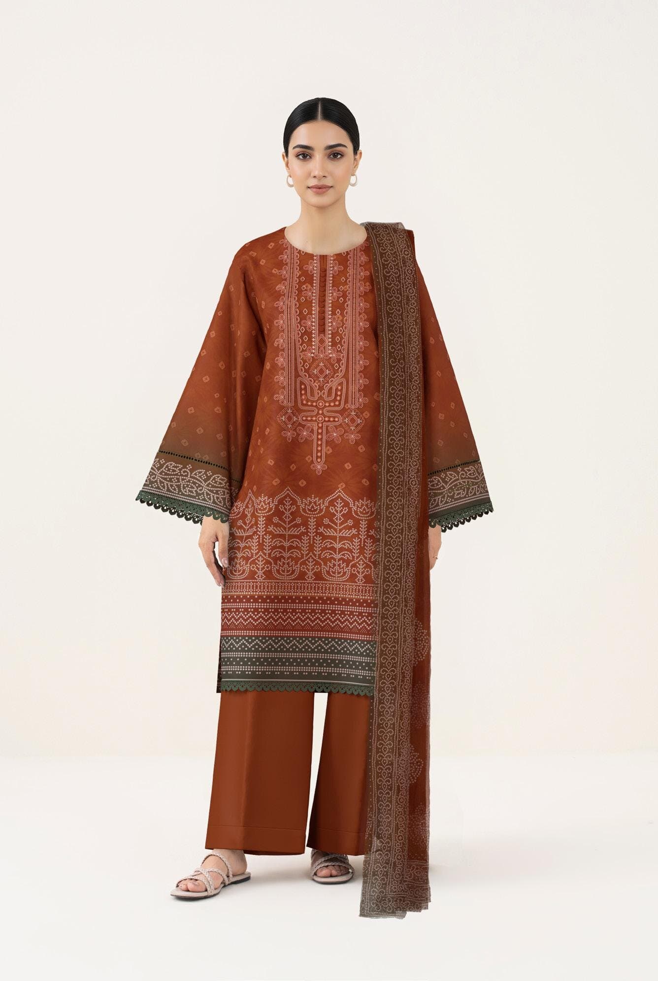 Rust unstitched 3-piece unstitched printed embroided lawn suit — Sapphire 3-Piece Digital Printed Embroided Lawn-25