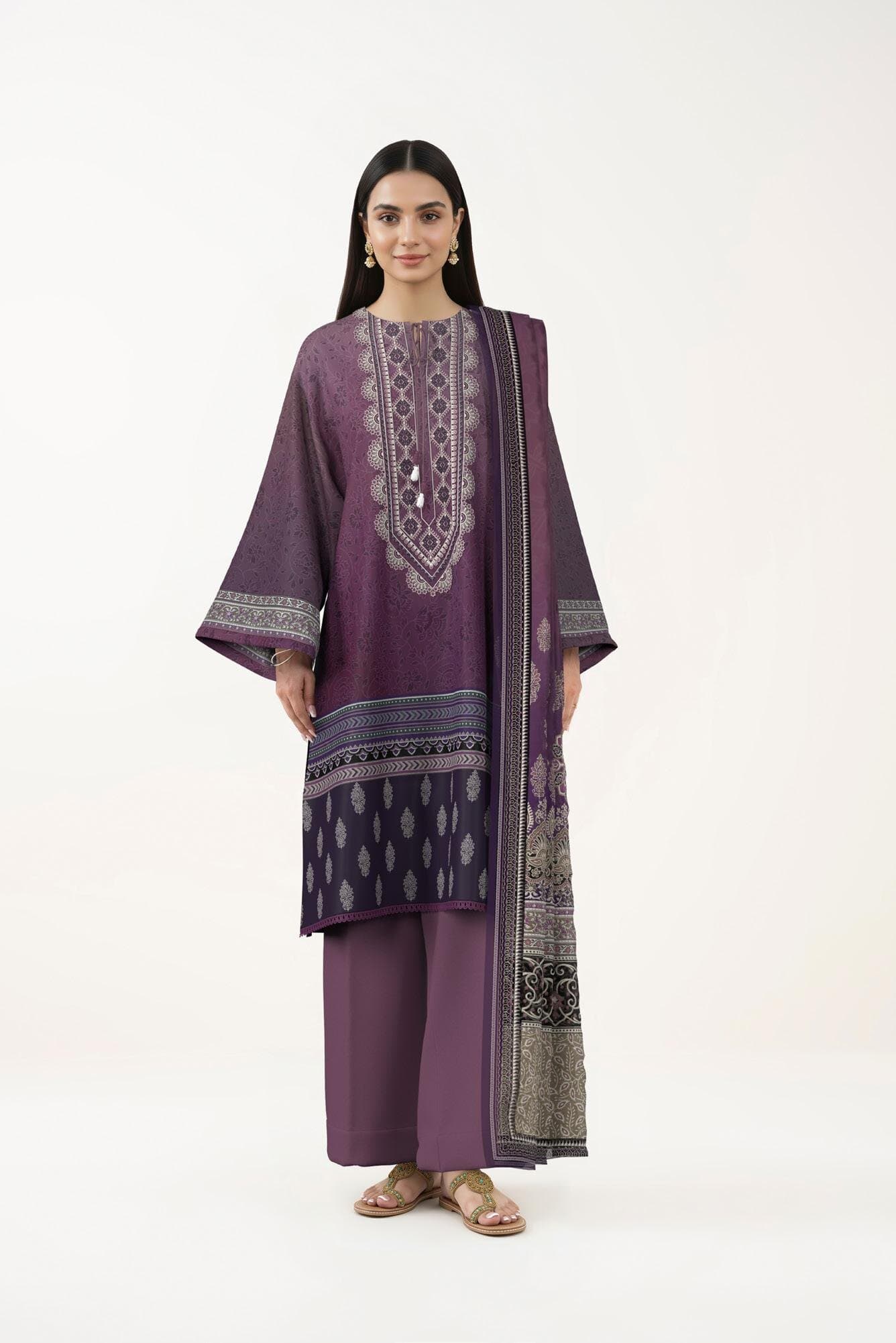 multi unstitched 3-piece unstitched printed embroided lawn suit — Sapphire 3-Piece Digital Printed Embroided Lawn-30