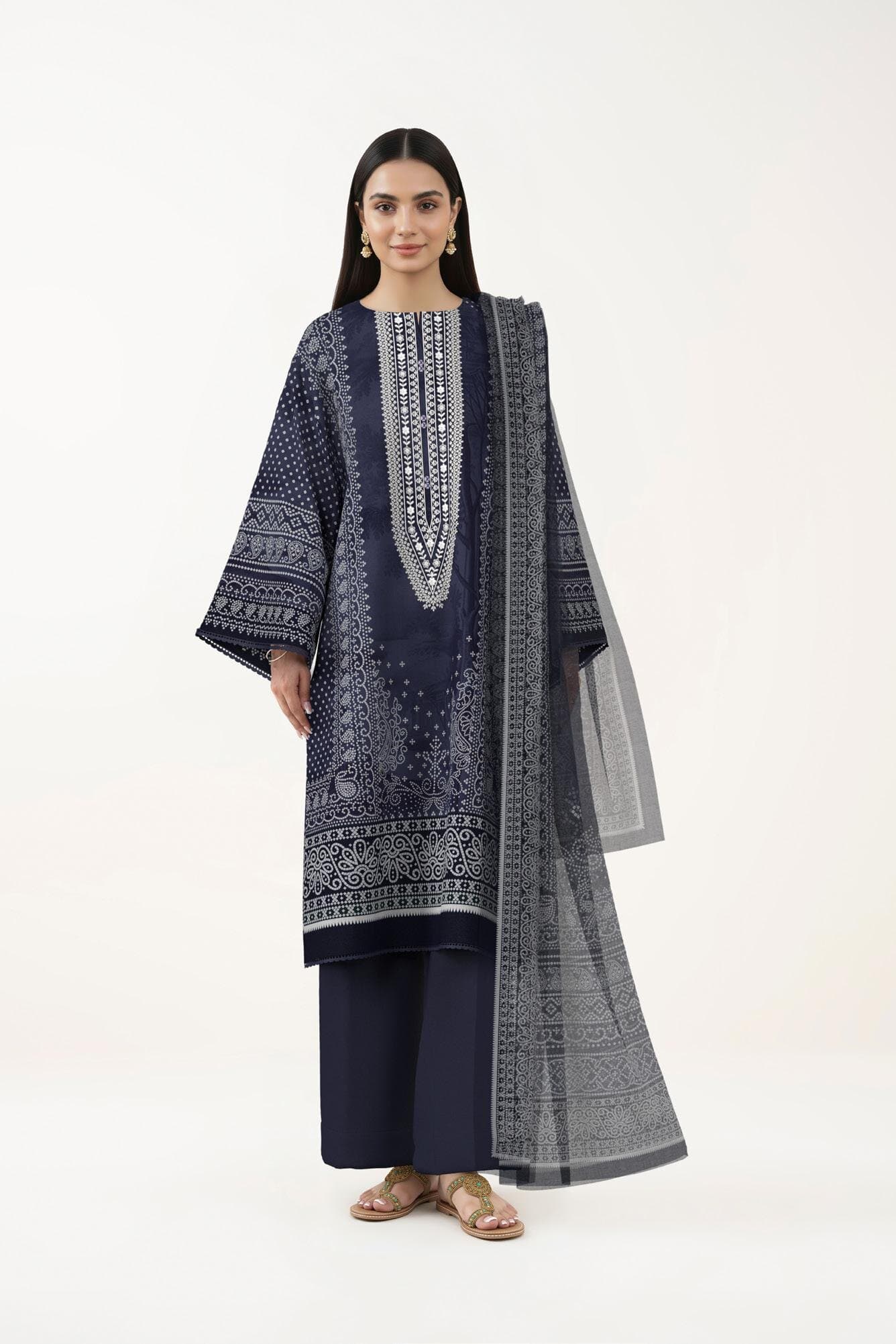 blue unstitched 3-piece unstitched printed embroided lawn suit — Sapphire 3-Piece Digital Printed Embroided Lawn-21