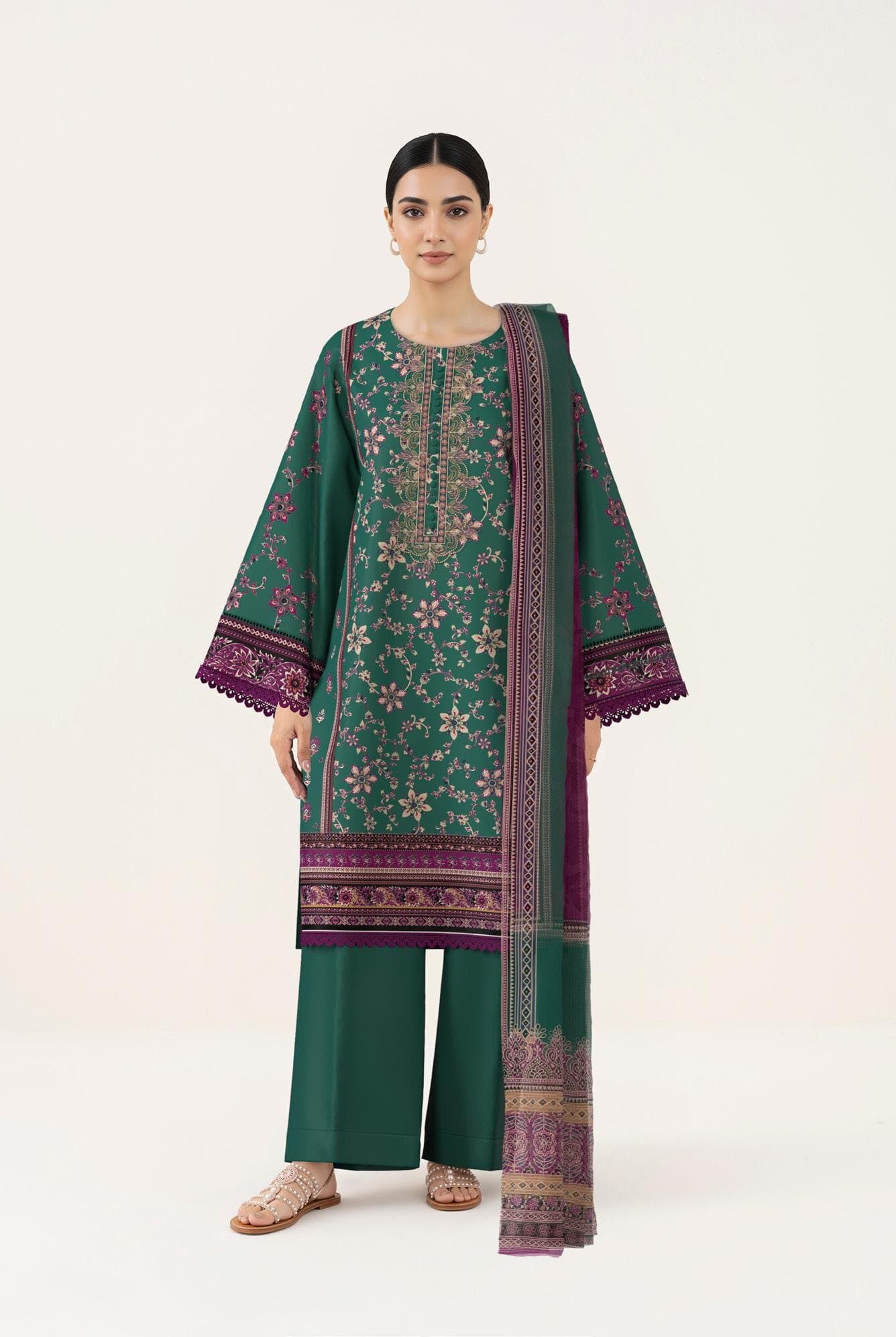 sea green unstitched 3-piece unstitched printed embroided lawn suit — Sapphire 3-Piece Digital Printed Embroided Lawn-29