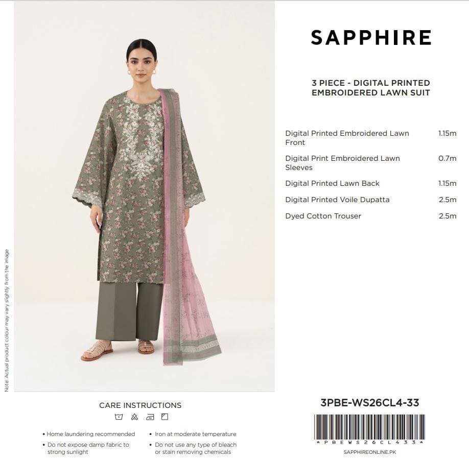 none unstitched 3-piece unstitched printed embroided lawn suit — Sapphire 3-Piece Digital Printed Embroided Lawn-33