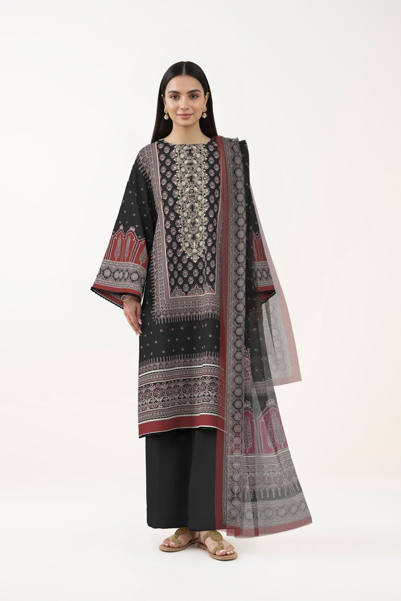 black unstitched 3-piece unstitched printed embroided lawn suit — Sapphire 3-Piece Digital Printed Embroided Lawn-27