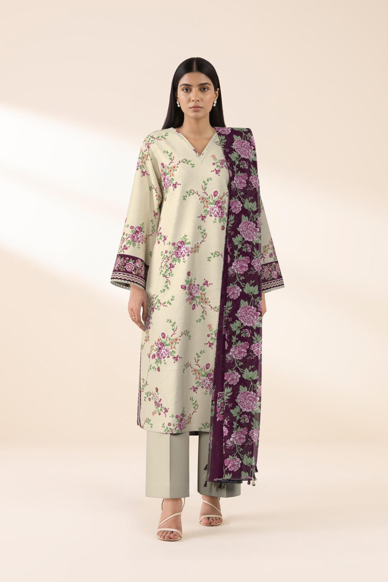 none unstitched 3-piece unstitched printed lawn suit — Sapphire 3-Piece Printed Lawn Suit-90