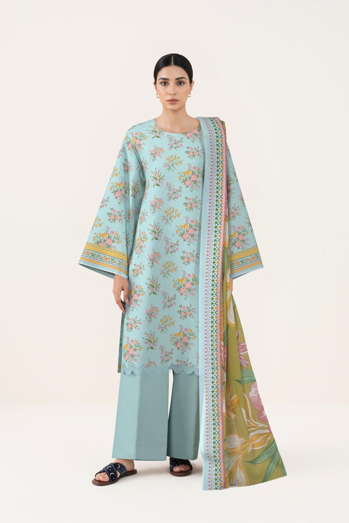 none unstitched 3-piece unstitched printed lawn suit — Sapphire 3-Piece Printed Lawn-89