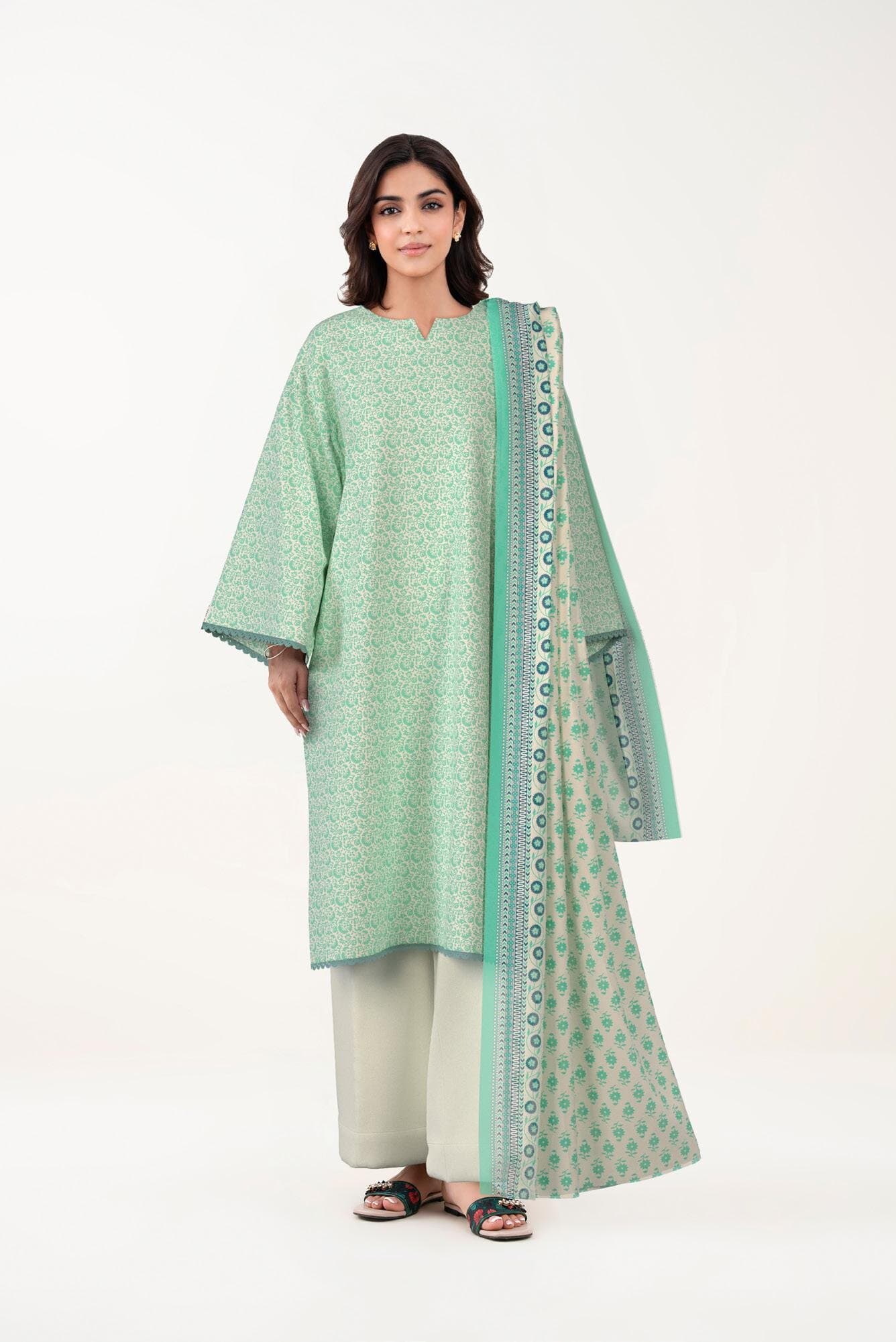 none unstitched 3-piece unstitched printed lawn suit — Sapphire 3-Piece Printed Lawn Suit-100